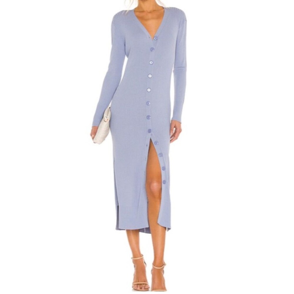 NWT Line & Dot Simone Button Down Midi Dress Rib Knit Sweater Long Sleeve Blue L